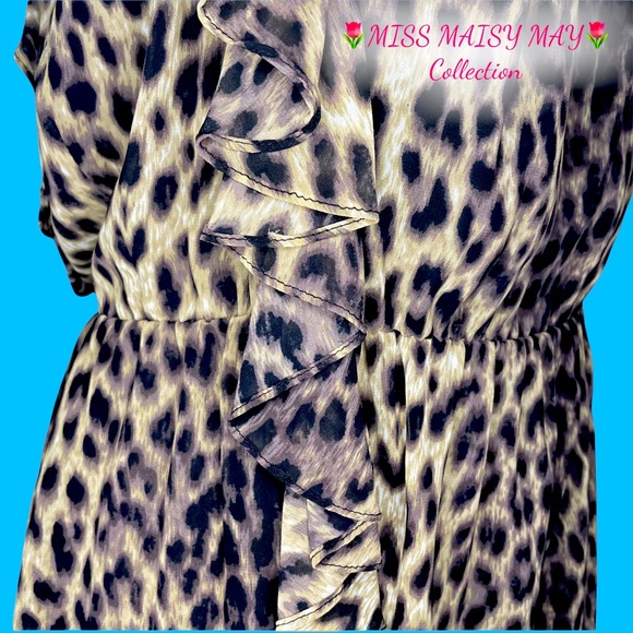 🐆 TOPSHOP Leopard dress, Sz 10, elastic waist, side ruffles, spaghetti straps - Picture 9 of 13